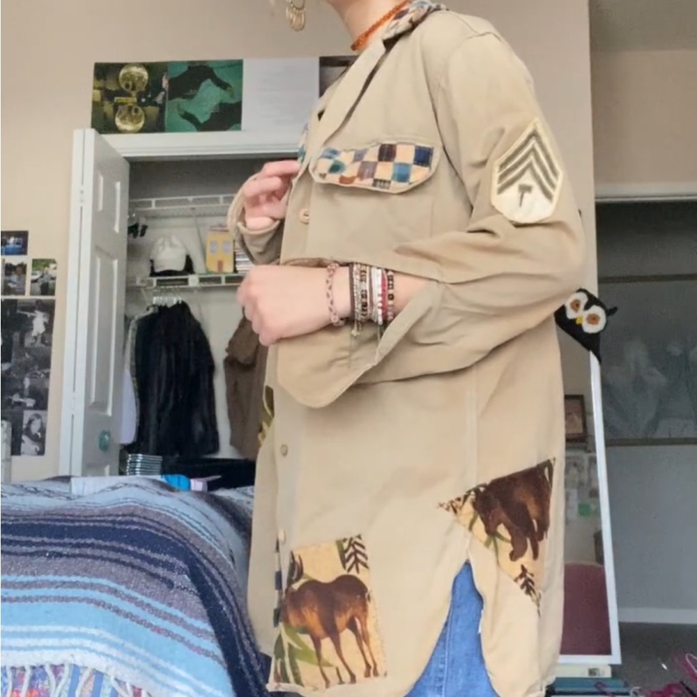 Tan Patchwork Shirt Jacket - image 4